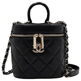 Chanel Neceser de cosméticos Trendy CC en piel de cordero negra, bolso tote con asa superior, bolso de hombro con cadena dorada, crossbody