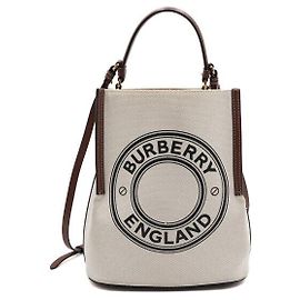 Burberry Bolso cubo Peggy Small de lona con logotipo gráfico, bolso tote y bolso de hombro bandolera