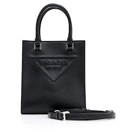 Mini bolso tote y bolso bandolera con logotipo triangular negro - Prada