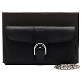 Portafoglio Lungo Brillant in Vitello Rodeo Nero con Catena Argentata Crossbody - Delvaux