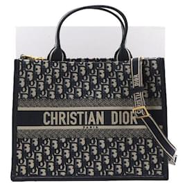 Blue Oblique Leder Medium Tote Bag und Schultertasche - Dior
