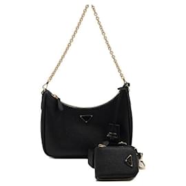 Borsa Hobo Multi Re-Edition in Saffiano Nera con Catena Dorata, Borsa a Tracolla e Spalla - Prada