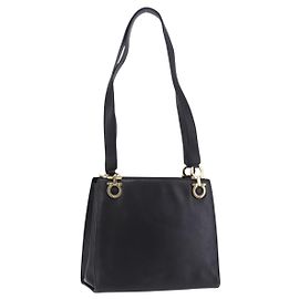 Salvatore Ferragamo Gancini Schultertasche aus Leder Schwarz Gold Auth 196817