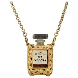 Collana Profumo CHANEL Metallo Tono Oro Trasparente CC Auth 194412 - Chanel