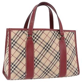 Borsa a mano BURBERRY Nova Check Blue Label in tela beige e argento Auth 195703