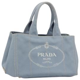 Borsa a Mano PRADA Canapa MM Canvas Azzurro Oro Auth 195671A