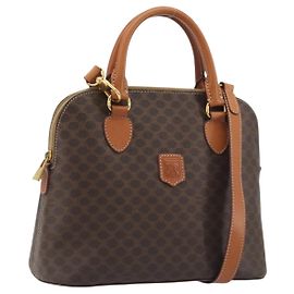 Céline CELINE Macadam Handtasche PVC Leder 2way Braun Goldfarben Auth 194929V