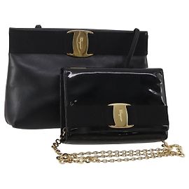 Borsa a tracolla Salvatore Ferragamo Vala in pelle Set da 2 Nero Auth 190004