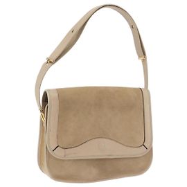Borsa a Tracolla Christian Dior Camoscio Beige Oro Auth 195741