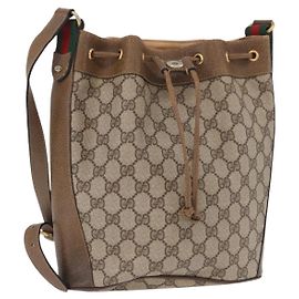 Bolso GUCCI GG Supreme Web Sherry Line PVC Beige Gold 41 02 034 Auth 195583