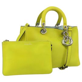 Borsa Christian Dior Diorissimo in pelle 2way Gialla Argento Auth gh2276A