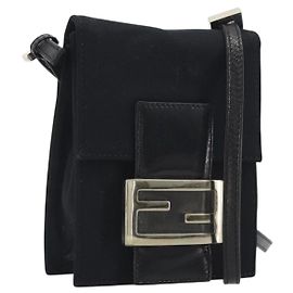 FENDI Borsa a spalla Pouch Mamma Baguette in jersey di cotone Nero Argento Auth 195300A