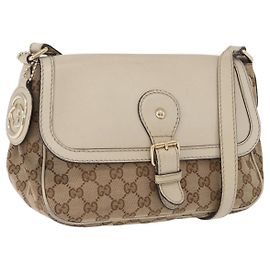 Borsa a tracolla GUCCI GG Canvas Beige Gold 308452 Auth ka5680