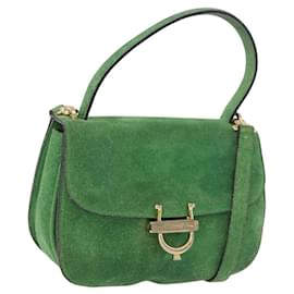 Céline Borsa a mano CELINE Suede 2way Green Gold Auth 196243