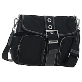 Borsa a tracolla PRADA Nylon Nero Argento Auth 195790V