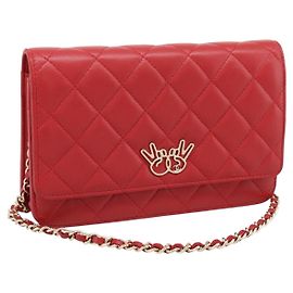 Cartera de cadena CHANEL Matelasse Double Piece en piel de cordero rojo y oro CC Auth 196801SAM