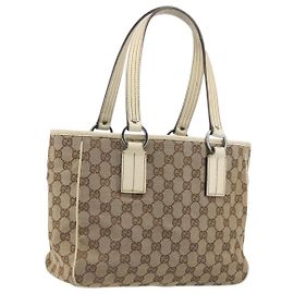Borsa a mano GUCCI GG Canvas Beige Silver 113019 Auth 194256
