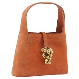 Borsa Salvatore Ferragamo Suede Orange Gold Auth 195588