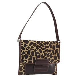 Borsa a tracolla FENDI in pelle Harako Beige Silver Auth 195061