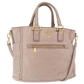 Borsa a mano PRADA in pelle 2way Beige Tono Oro Auth 195488