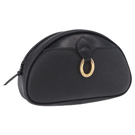 Pouch accessori Christian Dior Trotter Canvas PVC Nero Oro Auth ka5677A