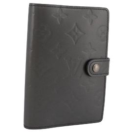 LOUIS VUITTON Monogram Mat Agenda PM Day Planner Cover Black R20932 Auth 194461A