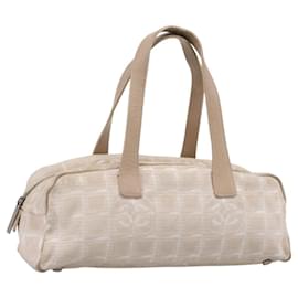 Borsa a mano CHANEL New Travel Line Nylon Beige Silver CC Auth 180753