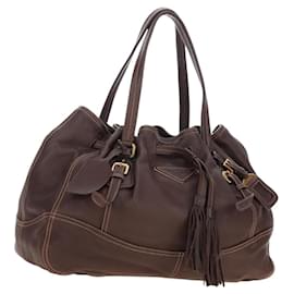 PRADA Tote Bag aus Leder Braun Goldfarben Auth 195768M - Prada