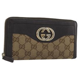 Portafoglio lungo GUCCI GG Canvas Beige Gold 308012 Auth bs36775