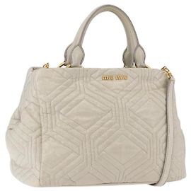 Borsa a mano Miu Miu Matelassé in pelle 2way Beige Gold Auth ka5616V