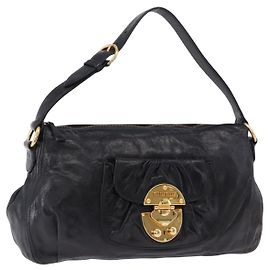 Borsa a tracolla Miu Miu in pelle nera e oro Auth 195676M