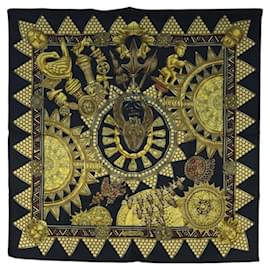 Foulard HERMES Carre 90 « L'OR DES CHEFS » Seta Nero Auth 195923M - Hermès
