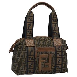 Borsa Tote FENDI Zucca Canvas Marrone Nero Auth 195234A
