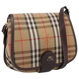 Borsa a tracolla Burberrys Nova Check Canvas Beige Gold Auth 183568