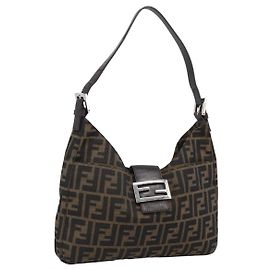 Borsa a tracolla FENDI Zucca Canvas Mamma Baguette Brown Black Auth 195956V