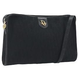 Borsa a Tracolla Christian Dior Trotter Canvas Nero Oro Auth 186956