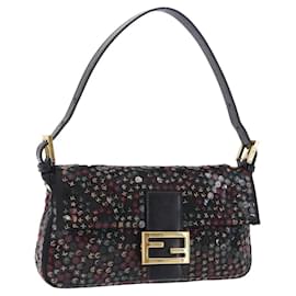 Borsa a tracolla FENDI Mamma Baguette Nylon e Paillettes 2 vie Marrone Oro Auth 196362SM