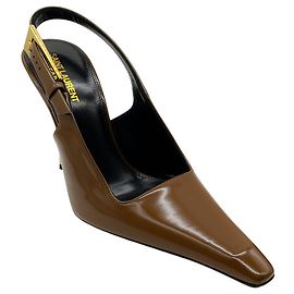 Saint Laurent Vernice Gloss Dune 110 Slingback Pumps