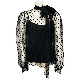 Autre Marque Blusa Costarellos Black Pussy Bow Point D'Esprit