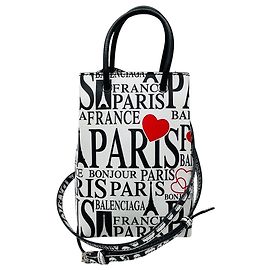 Balenciaga White / Black / Red Mini Calfskin Bonjour Paris Shopping Phone Holder Satchel Mini Bag