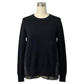 Sacai schwarzer Strickpullover aus Wolle mit plissiertem, transparentem Rücken