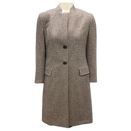 Abrigo abotonado Kiton de lana y cachemira a cuadros multicolores marrón / gris