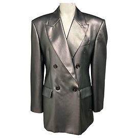 Brunello Cucinelli taillierter zweireihiger Blazer Gunmetal / Silver Metallic