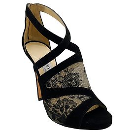 Sandali Vantage in camoscio nero con inserti in pizzo Jimmy Choo