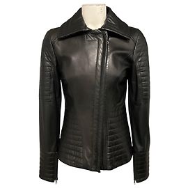 Oscar de la Renta gesteppte Lederjacke in Schwarz mit Reißverschluss