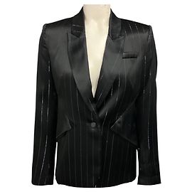 Autre Marque Chaqueta Blazer de Satén a Rayas Metálicas Negras Nonchalant Label