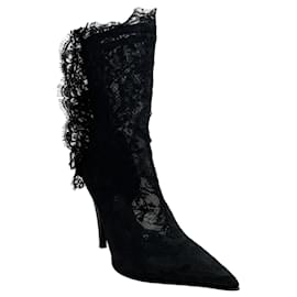 Alexander McQueen Heron Boots aus schwarzer Spitze