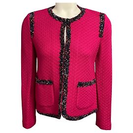 Autre Marque Giacca in maglia St. John rosa fucsia con rifiniture in tweed