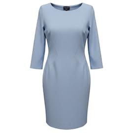 Giorgio Armani hellblaues Stretch-Strick-Etuikleid mit langen Ärmeln