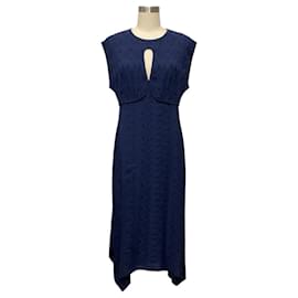 Ba&sh Inaia Asymmetrisches Jacquard Midi-Kleid in Blau mit Keyhole-Detail